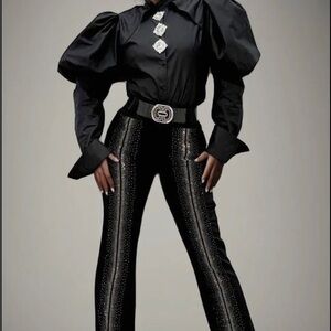 Elegant Black Women's Pants with Embellishments